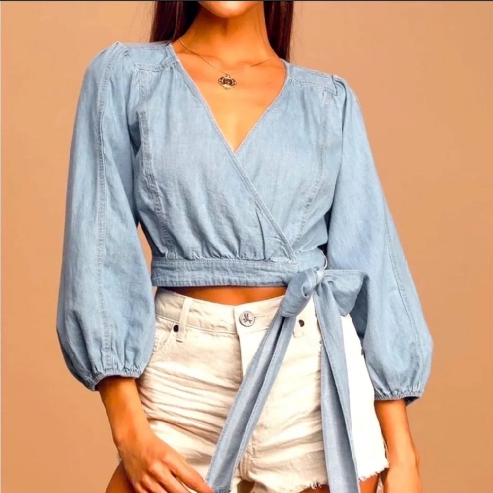 Free People NWTs Sophie Denim Wrap Top